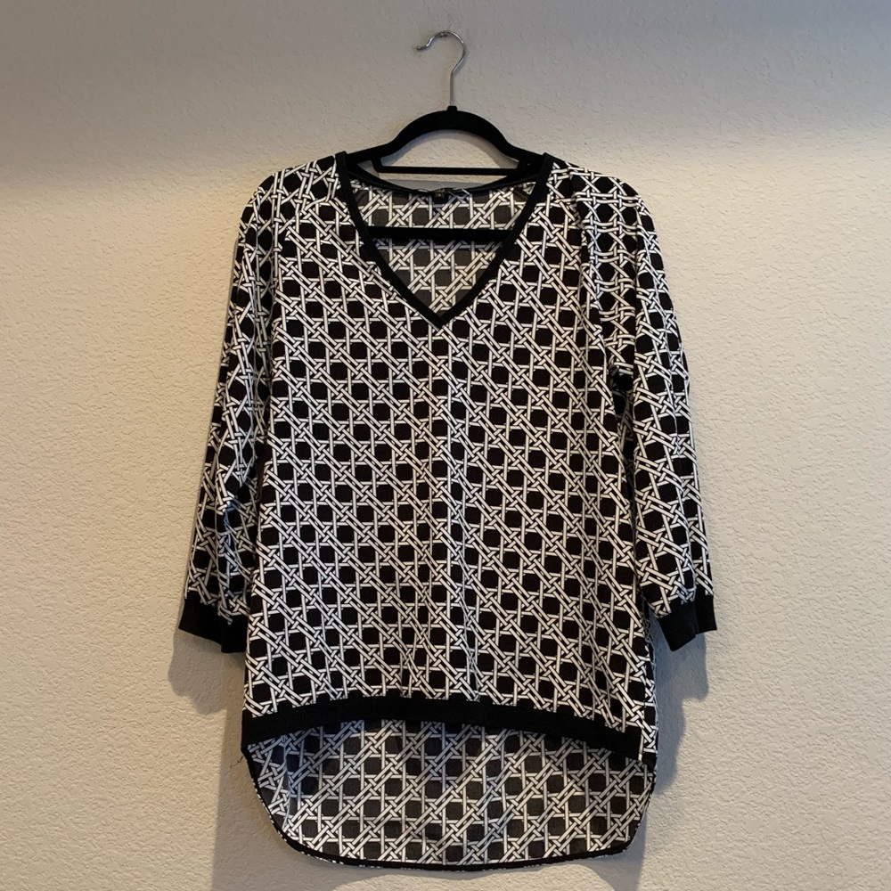 Tibi Black and White Patterned Blouse